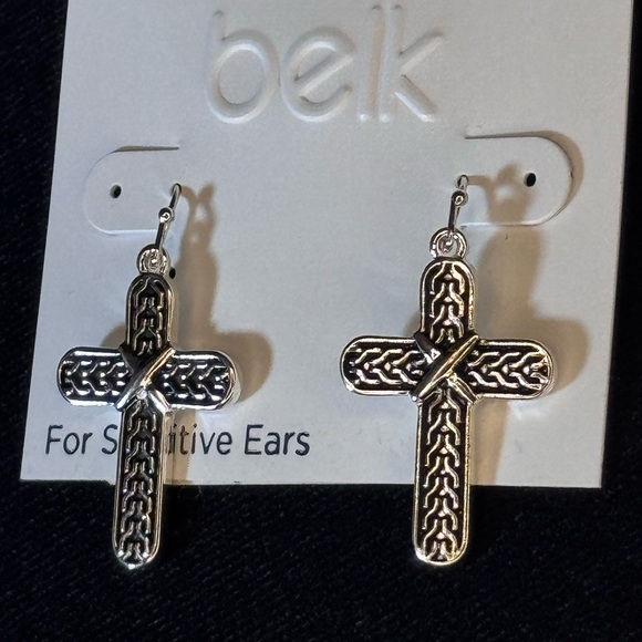 Belk Silver and Black Cross Dangling Earrings 1.5inch - Picture 5 of 8